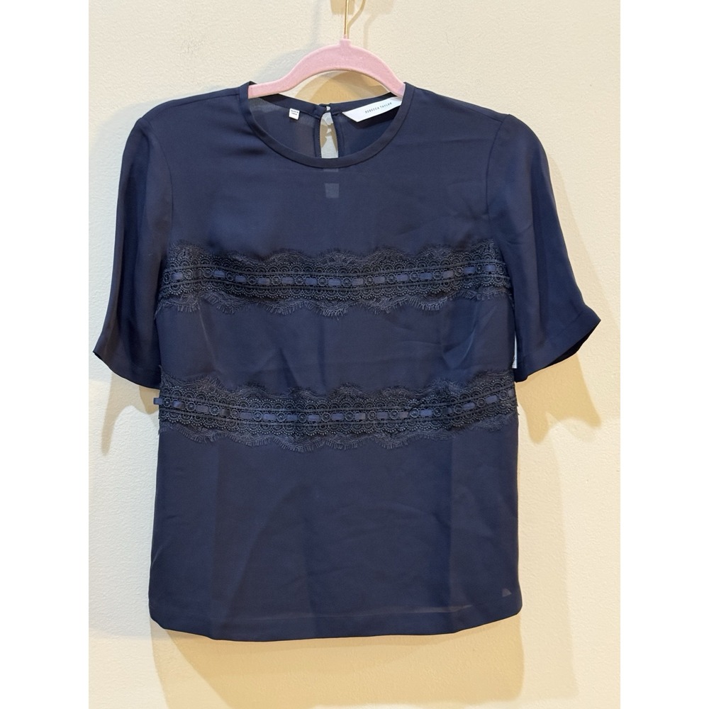 Rebecca Taylor Lace Silk‎ T Shirt Blouse Blue Size XS - Picture 2 of 7